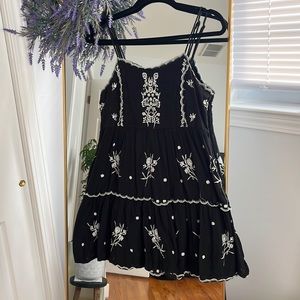 Black embroidered minidress